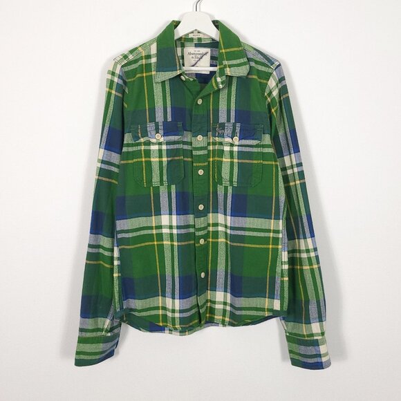 Abercrombie & Fitch Green Plaid Flannel Button Down Shirt - Picture 1 of 7